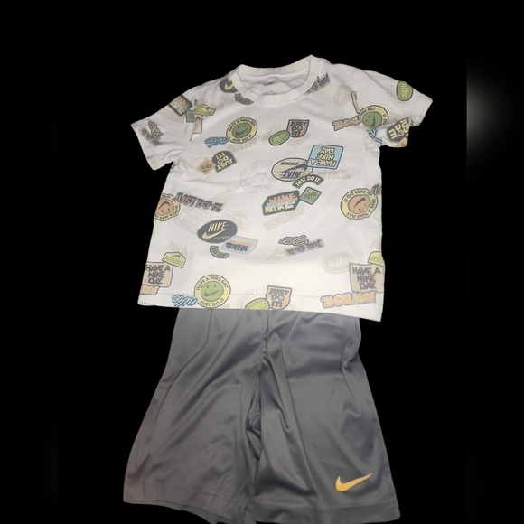 Nike Other - Nike Size 7 White Tee with Graphic Designs and Gray Dri Fit Nike Shorts 6/M